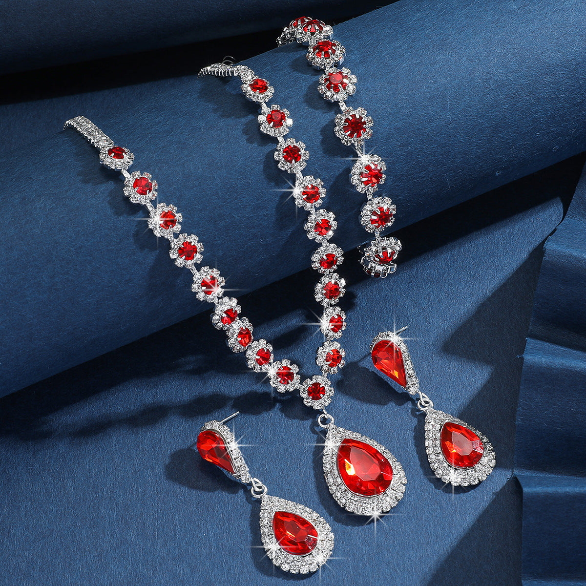 Diamond Necklace Earrings And Bracelet Three Piece Jewelry Set