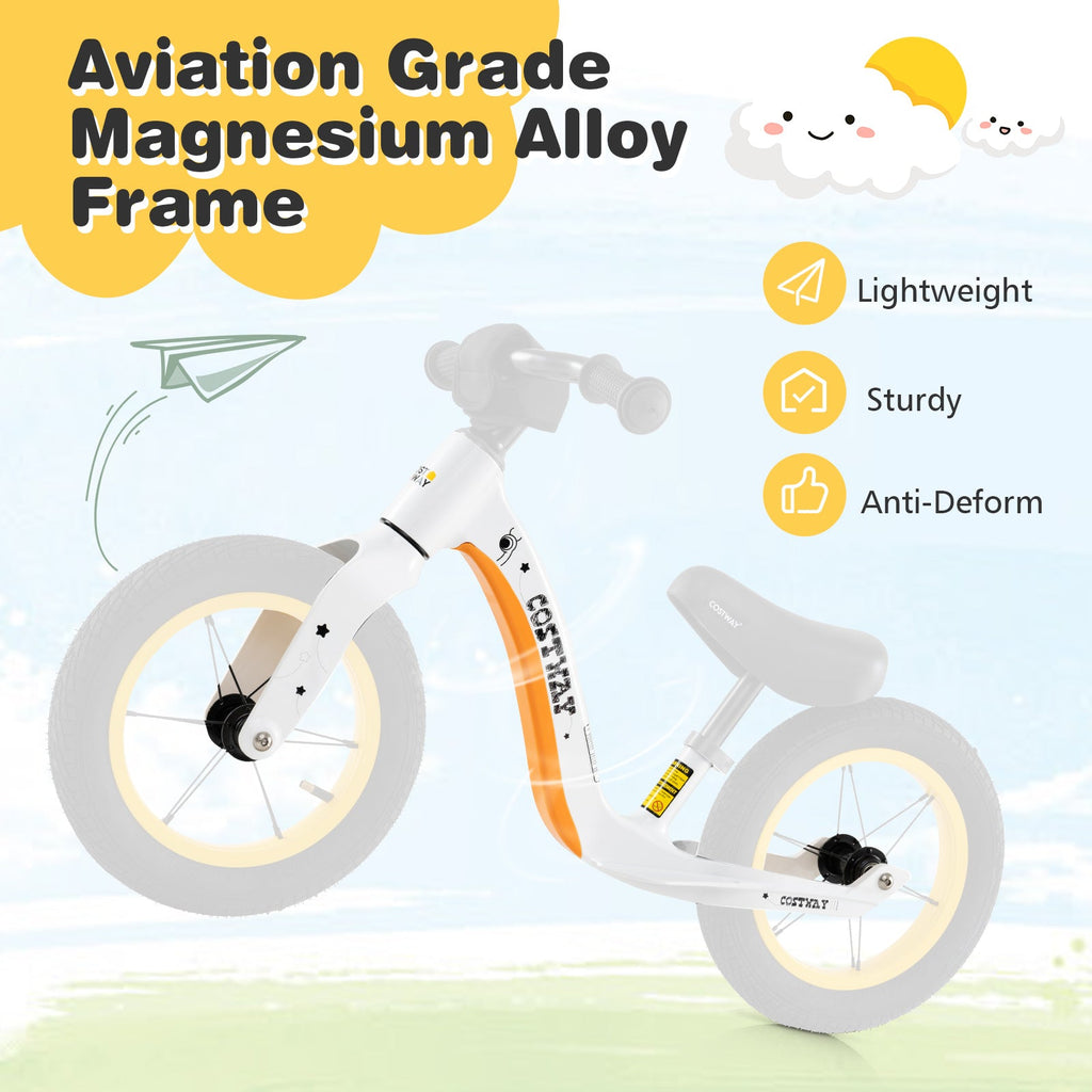 12-Inch Balance Bike with Adjustable Seat and Rotatable Handlebar for Over 36 Months Old-White - product image