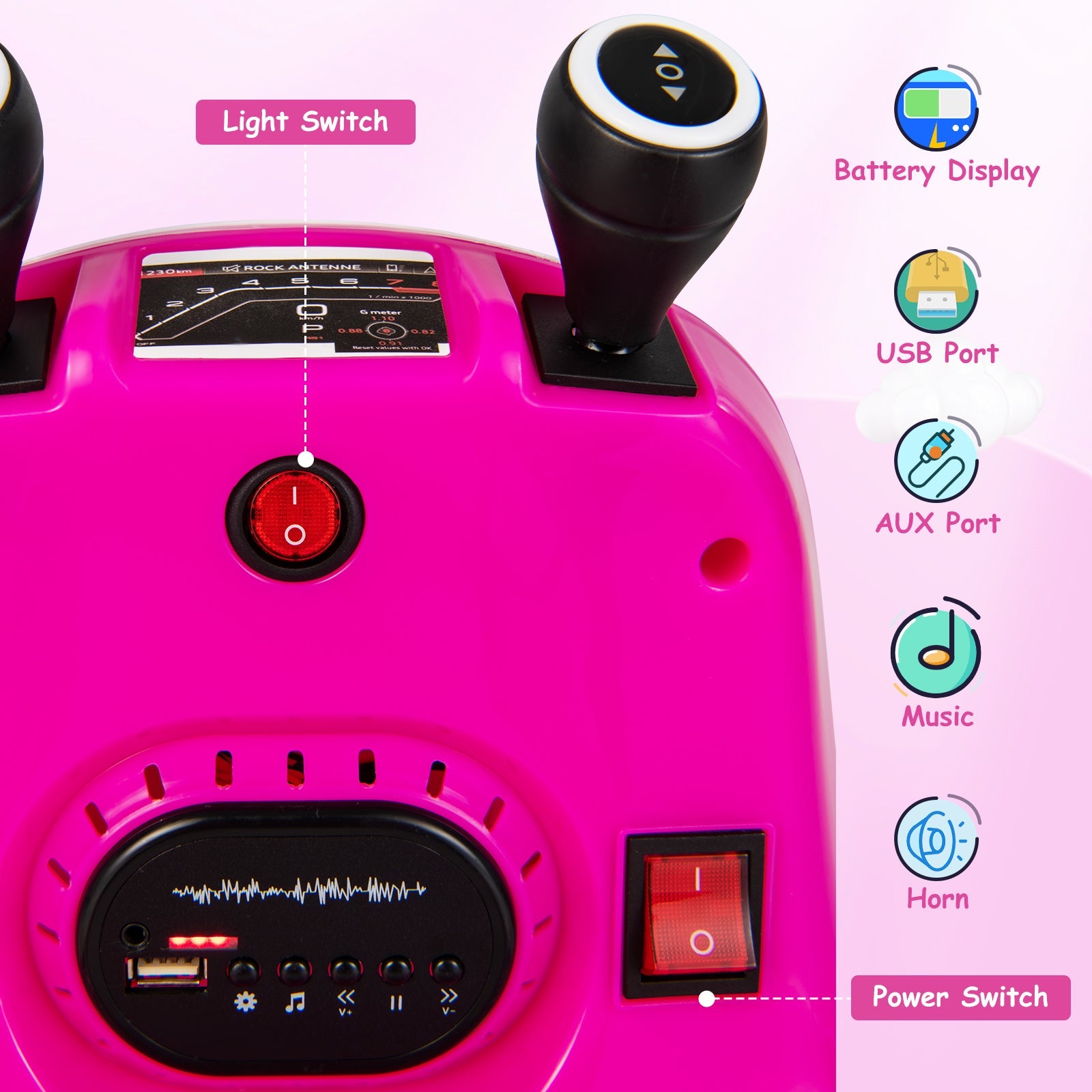 12V Kids Ride On Bumper Car with Remote Control Lights and Music-Pink