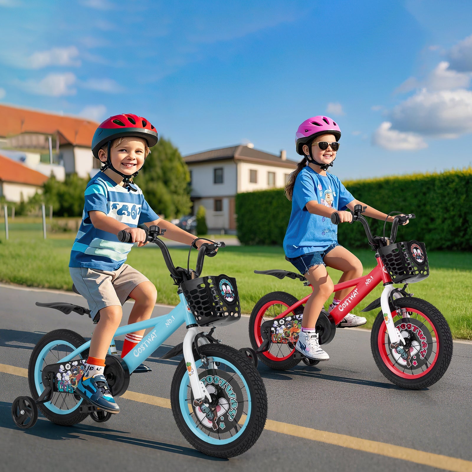 14 Inch Kids Bike Adjustable with Storage Basket and Double Brake for 3-5 Years Old-14 inches