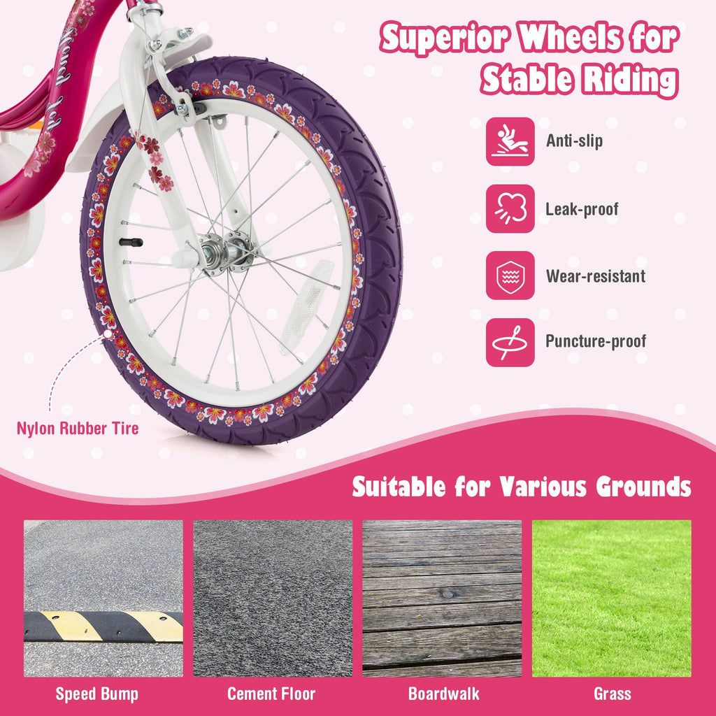 14 Inch Kids Bike with Doll Seat and Removable Training Wheels-14 inches