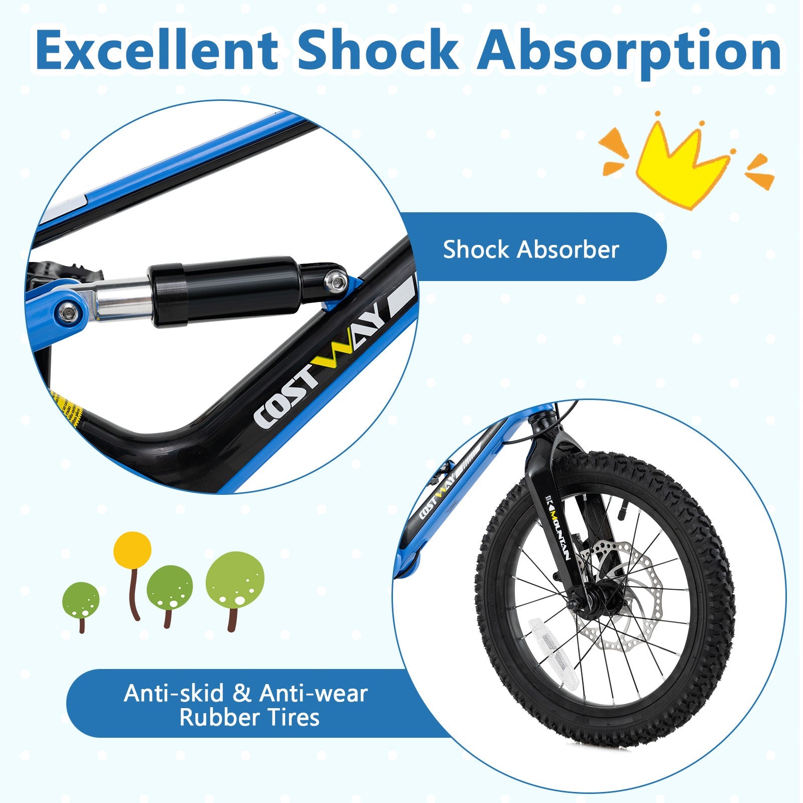 16 Inch Kids Bike Adjustable with Shock Absorber and Bell for Aged 4 to 7-16 inches - product image