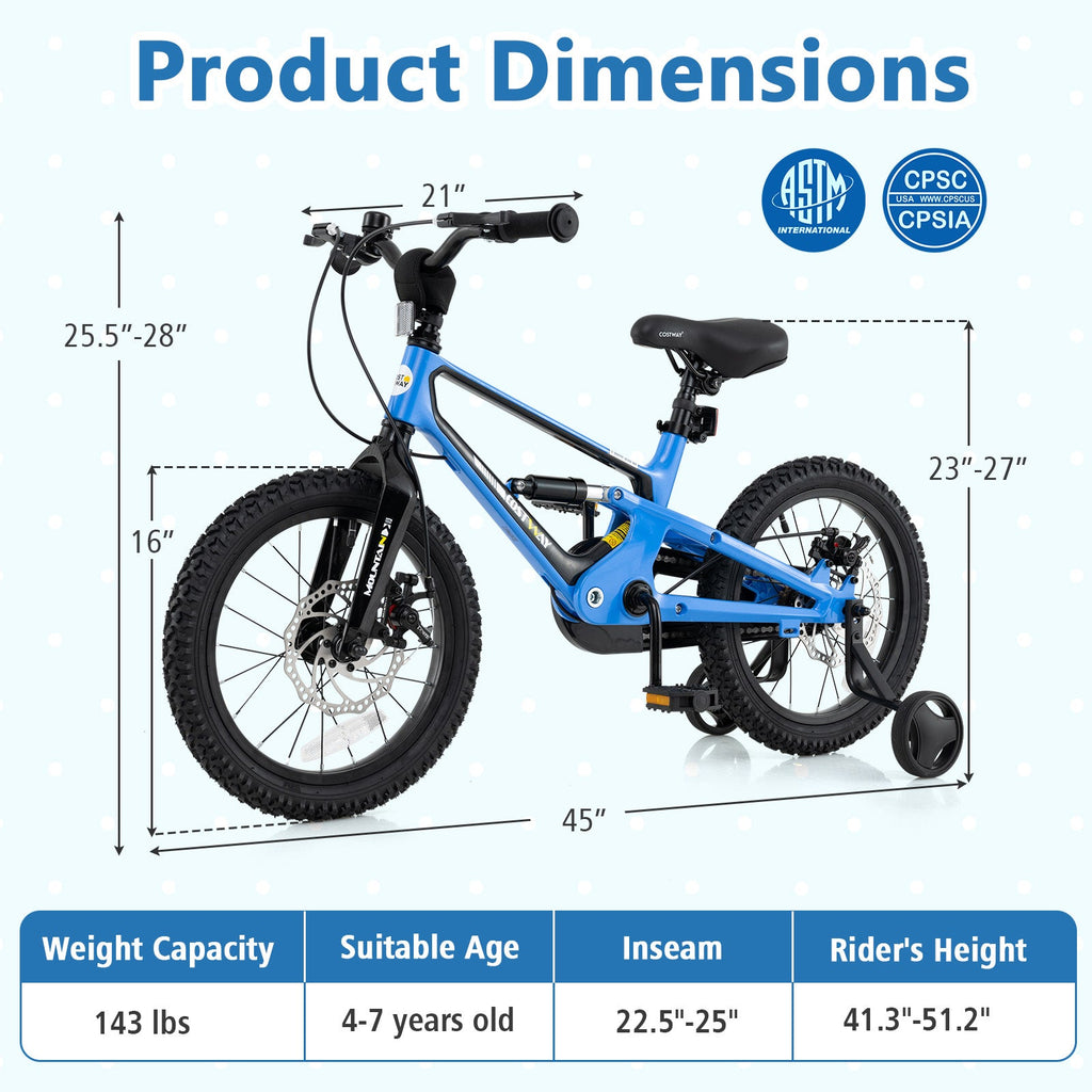 16 Inch Kids Bike Adjustable with Shock Absorber and Bell for Aged 4 to 7-16 inches - product image