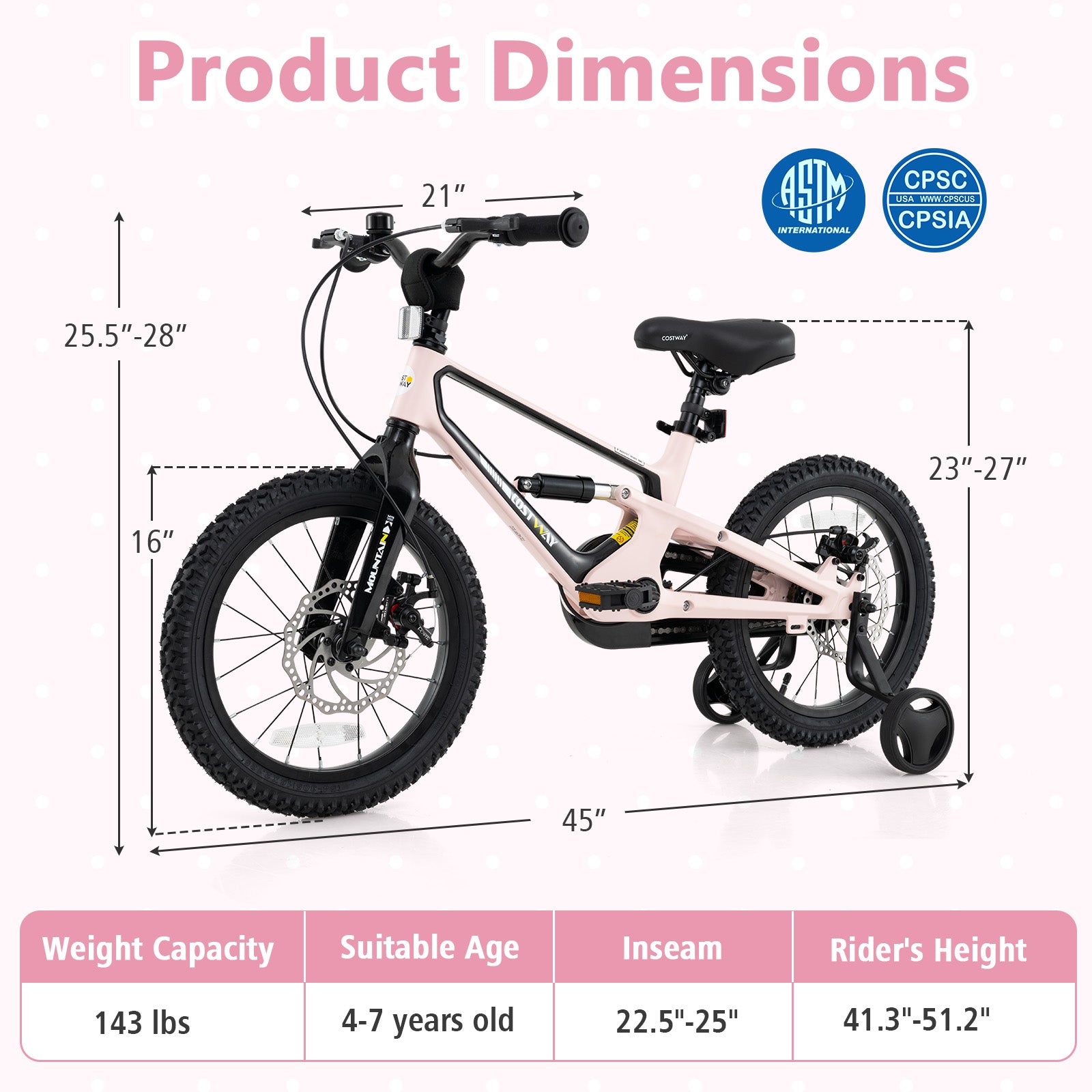 16 Inch Kids Bike Lightweight with Detachable Training Wheels for Aged 4 to 7-16 inches - product image