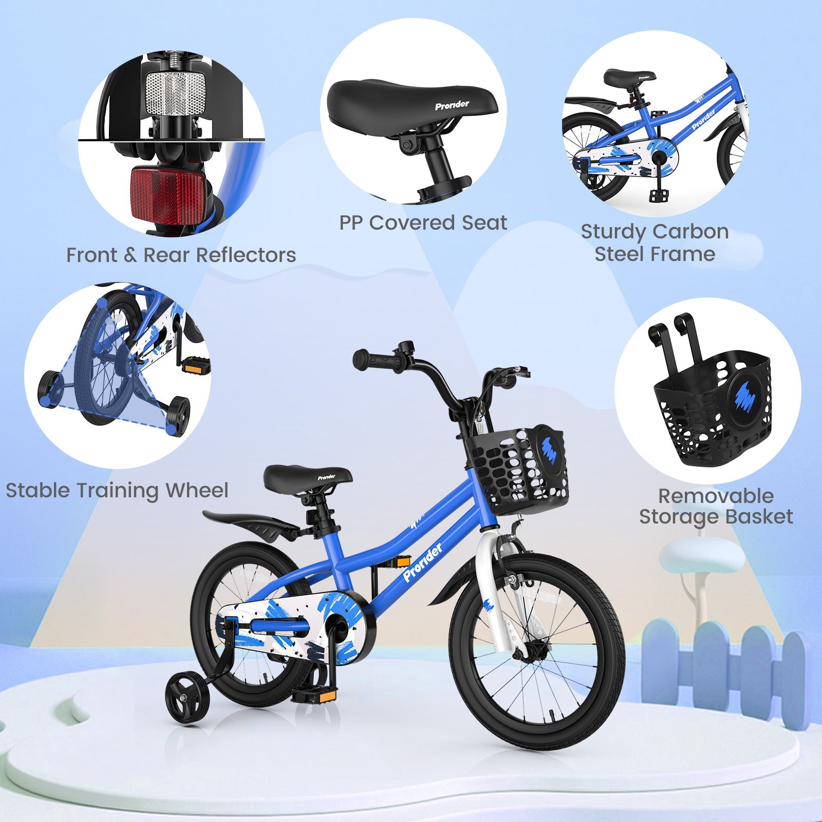 16 Inch Kids Bike with Removable Training Wheels-Blue