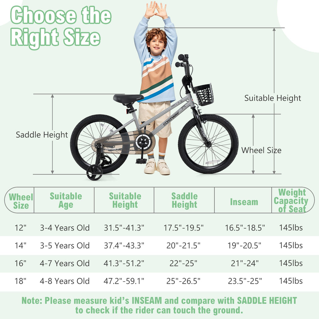 12/14/18 Inch Kids Bike Adjustable with Transparent Chain Cover for 3-8 Years Old-16 inches