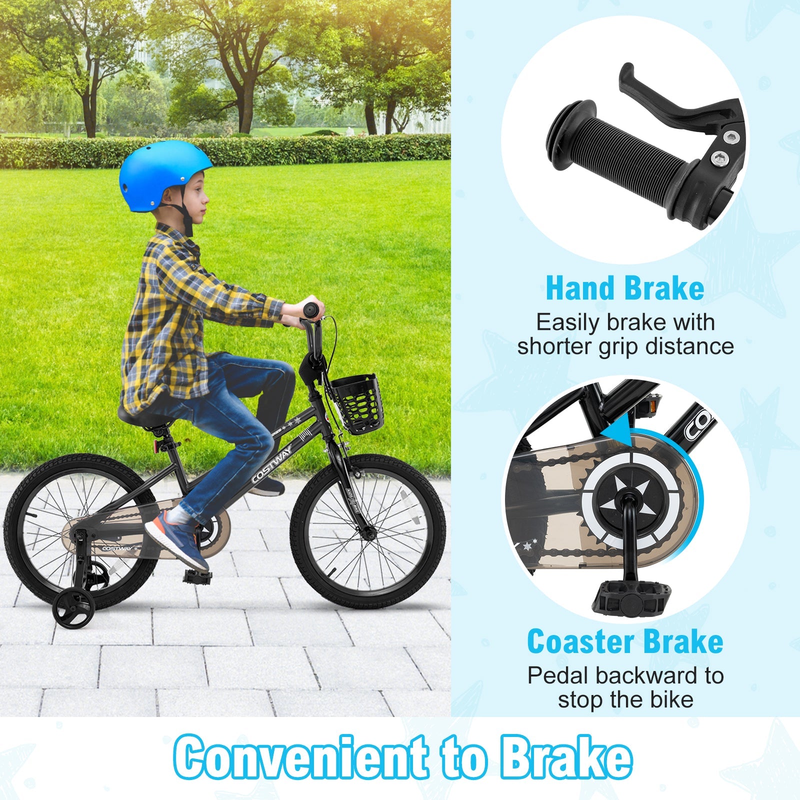 16 Inch Kids Bike with Basket and Training Wheels for Children Aged 4-7 Years Old