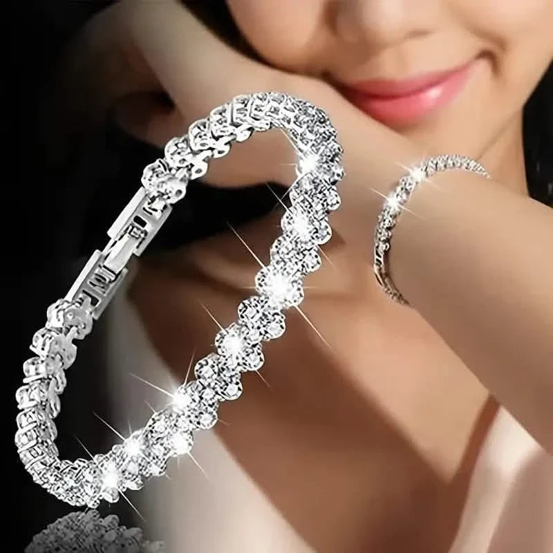 18K Golden Plated Stainless Steel Bracelet with Rhinestone Embellishments