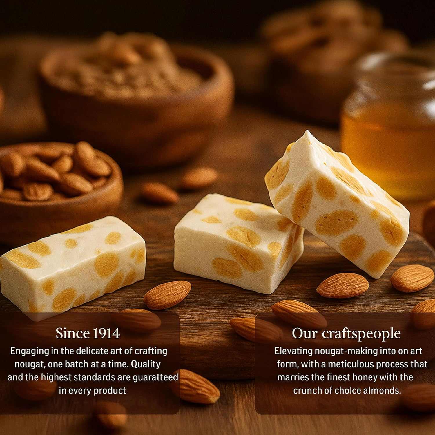 Andy Anand Chocolatier Sugar & Gluten Free Almond Brittle Nougat - Made in Europe Gluten Free Diabetic Friendly Nougat Candy, Unforgettable Flavor,Bite With Italian Nougat Brittle (7 Oz)