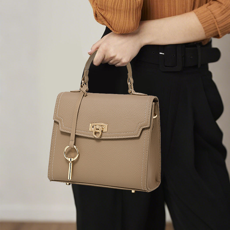 Fashion Litchi Pattern Lock Vintage Handbag