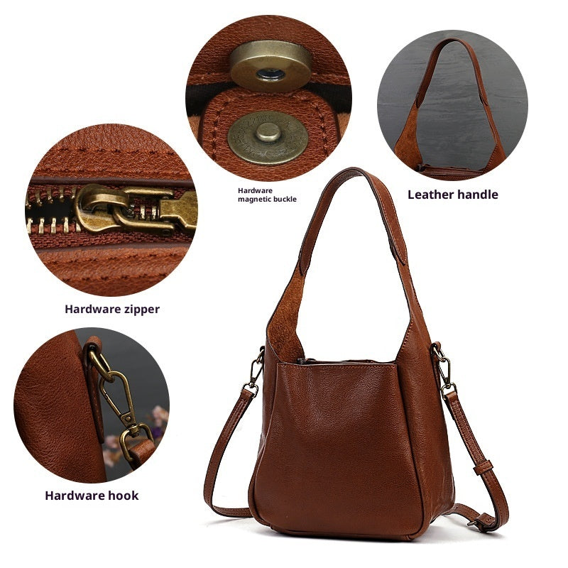 Solid Color Women's Portable Cross-body Bag First Layer Cowhide