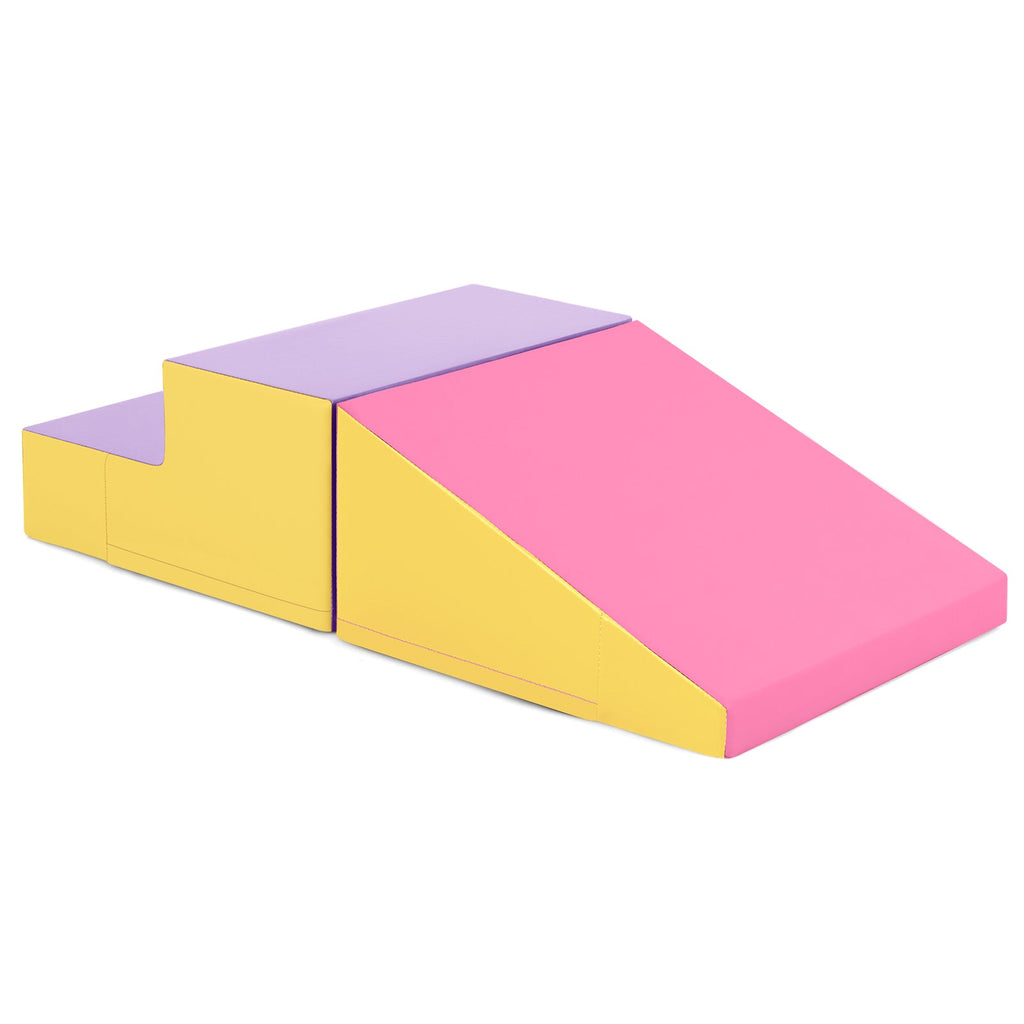 2-Piece Step and Slide Climber for Infants and Toddlers Baby Soft Play Set Foam Blocks-Yellow