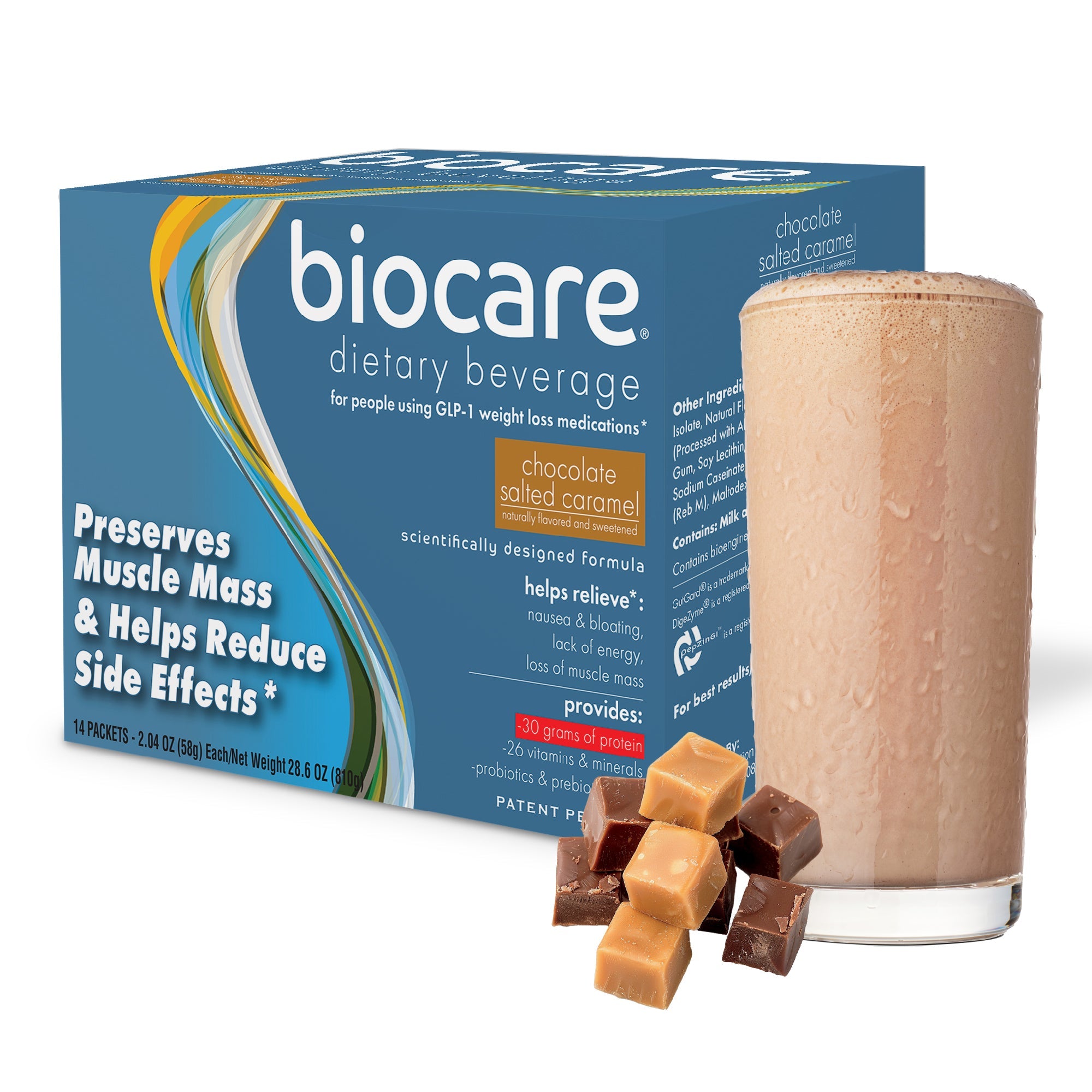 30G Protein Chocolate Salted Caramel Biocare Dietary Beverage (14-Count) - product image