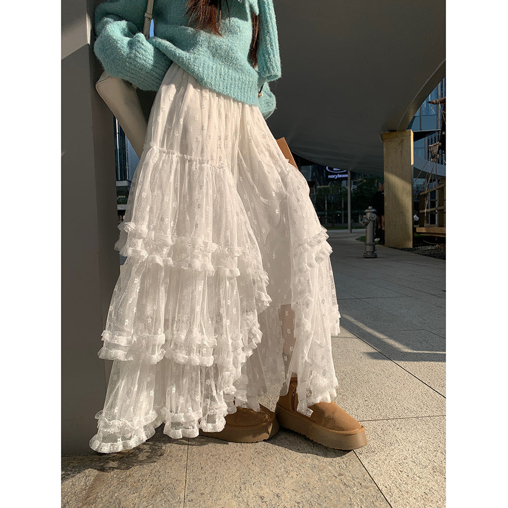 Sweet Floral Mesh Maxi Dress With Intricate Ruffle Detailing And Asymmetrical Hemversatile And Chic