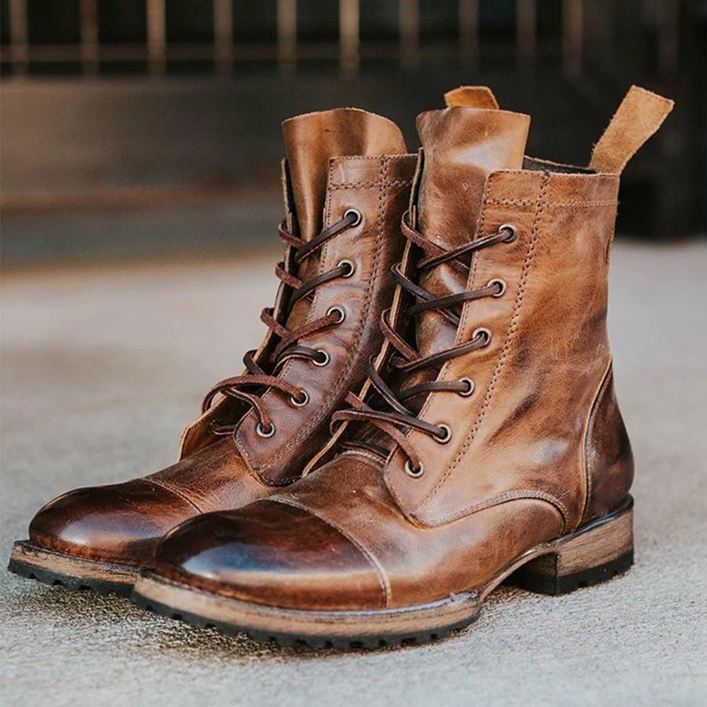 Round toe retro lace-up casual short boots