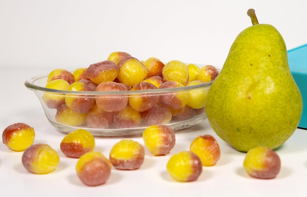 Andy Anand Chocolatier Sugar Free Pear Drop Hard Candy, Boiled in Copper Kettle for that unique taste, Flown from Europe 25 Pieces - Sugar & Aspartame Free - Naturally Flavored & Sweetened - Non-GMO, Gluten Free, Keto & Diabetic Friendly