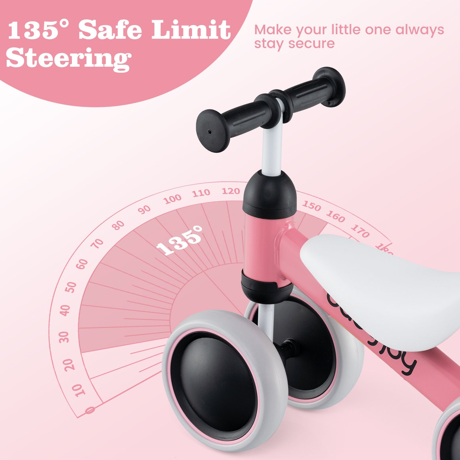 Baby Balance Bike for 2 Years Old Boys Girls No Pedal 4 Wheels-Pink