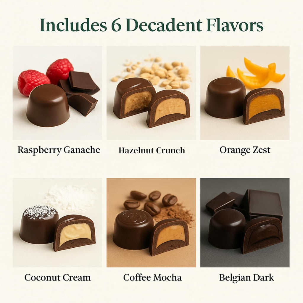Andy Anand Sugar Free Belgian Chocolate Truffles – 24 Pc Espresso, Hazelnut, Strawberry, Coconut, Cherry & Orange, 60% Cocoa, Gluten Free Gift Box
