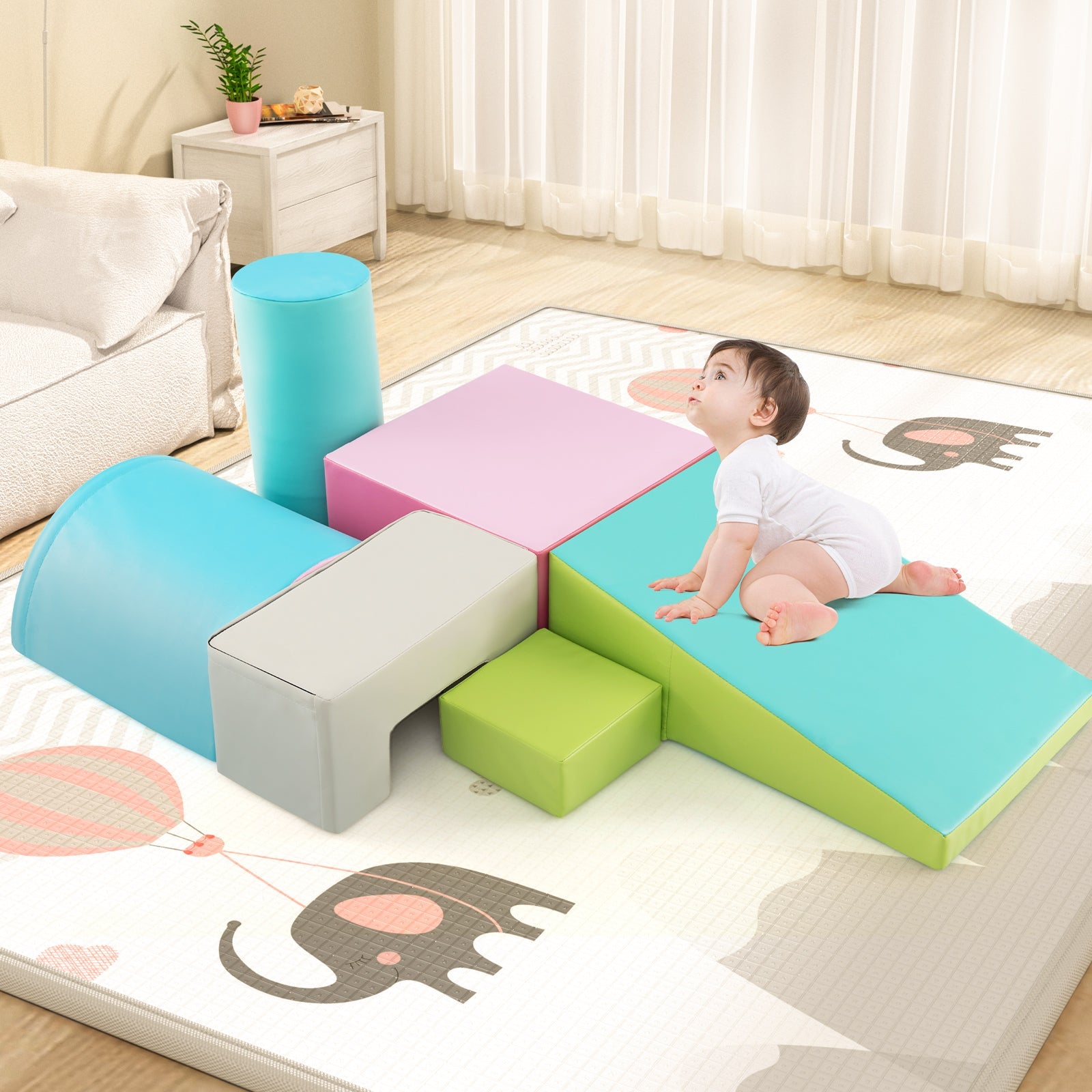 6 Pieces Foam Climbing Blocks Indoor Climb and Crawl Activity Playset with Rectangles-Green
