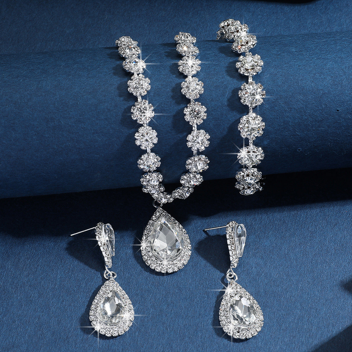 Diamond Necklace Earrings And Bracelet Three Piece Jewelry Set