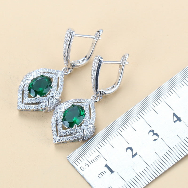 Gem-inlaid Pendant Earrings Necklace Ring Ladies Three-piece Set