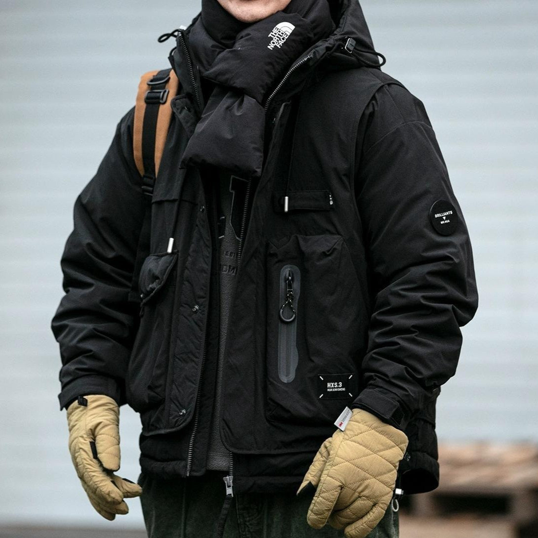 Loose Outdoor Multi-pocket Winter Workwear Hooded Down Jacket
