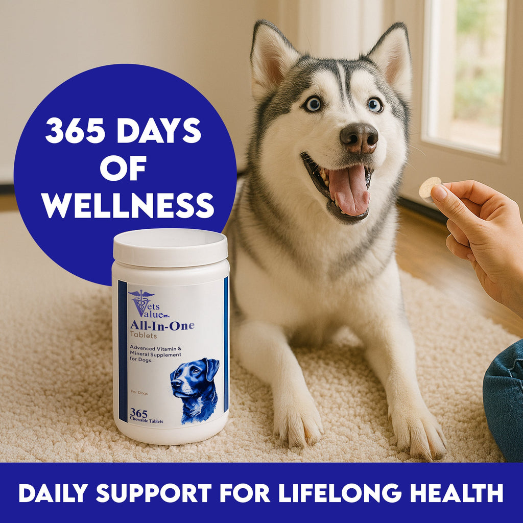 Vets Value All-in-One Dog Vitamins – 365 Chewable Tablets – Advanced Multivitamin & Mineral Supplement for Dogs – Supports Jo