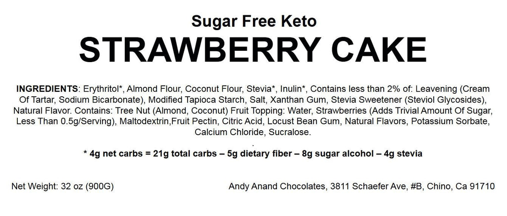 Andy Anand Keto Sugar Free Chocolate Strawberry Cake  9" - No Added Sugar For Diabetic Fresh Baked Gourmet Cake - Perfect for keto dessert lovers (2 lbs)