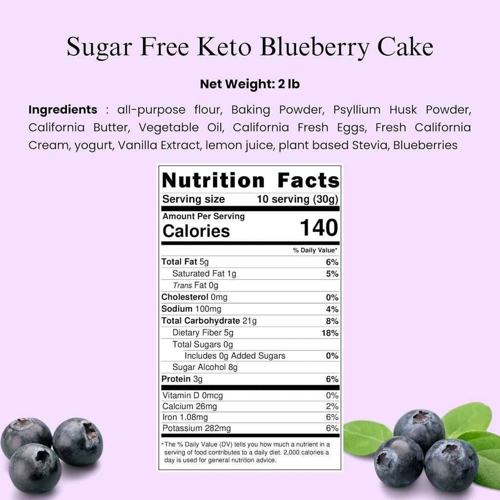 Andy Anand Sugar Free Blueberry Cake (2.5 lbs) Enjoy the amazing taste of a classic Blueberry Cake without the sugar! Perfect for guilt-free celebrations