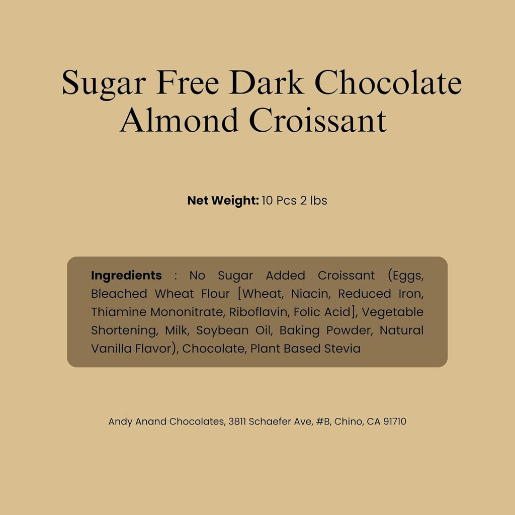 Andy Anand Sugar Free Dark Chocolate Almond Croissants Cake, 10 Pcs Handcrafted Guilt-Free Treats 2 lbs