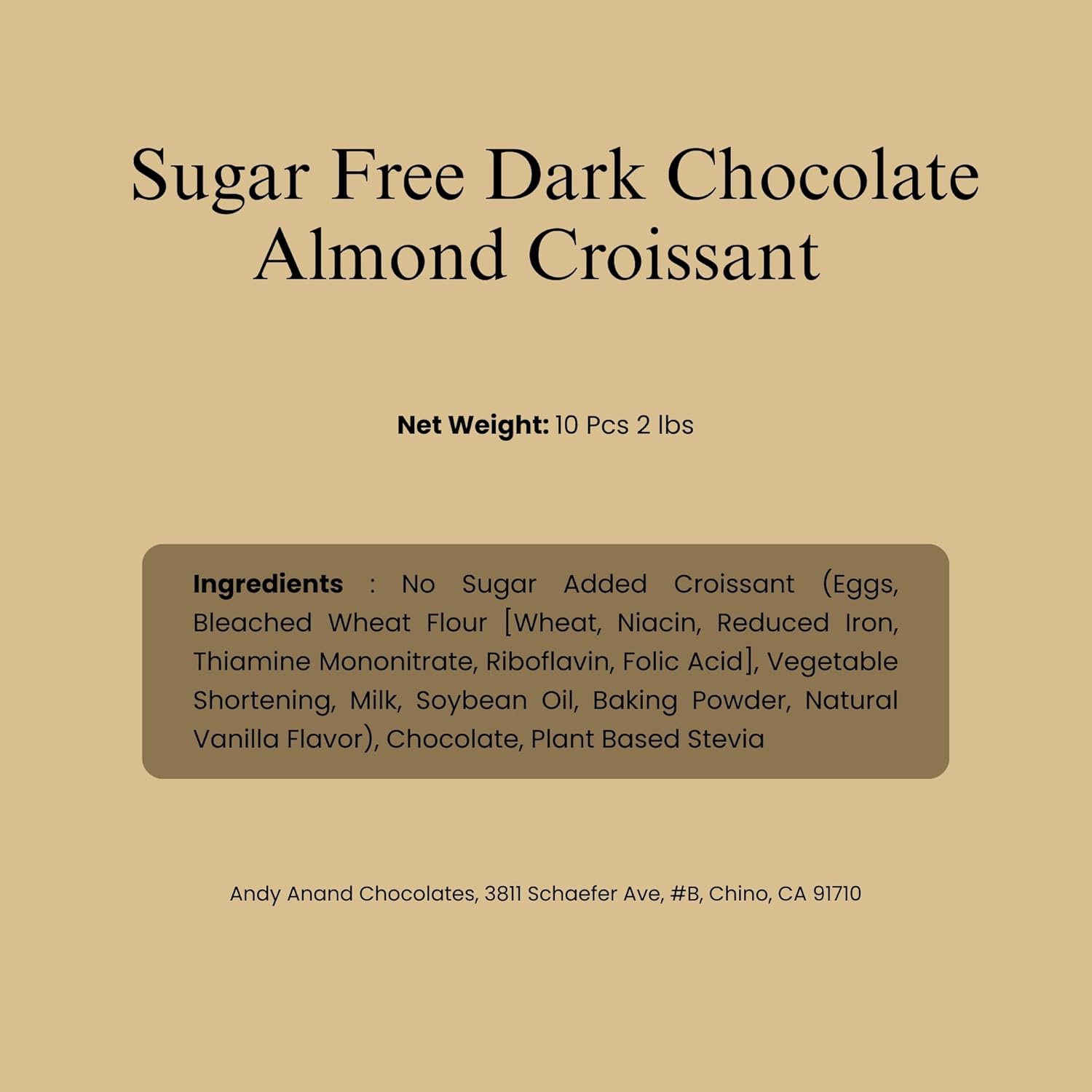 Andy Anand Sugar Free Dark Chocolate Almond Croissants Cake, 10 Pcs Handcrafted Guilt-Free Treats 2 lbs