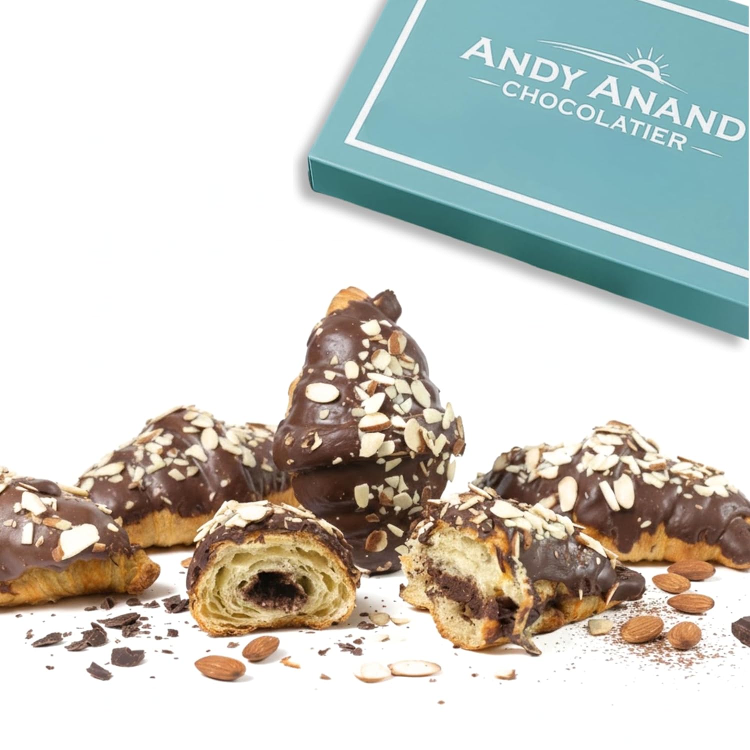 Andy Anand Sugar Free Dark Chocolate Almond Croissants Cake, 10 Pcs Handcrafted Guilt-Free Treats 2 lbs
