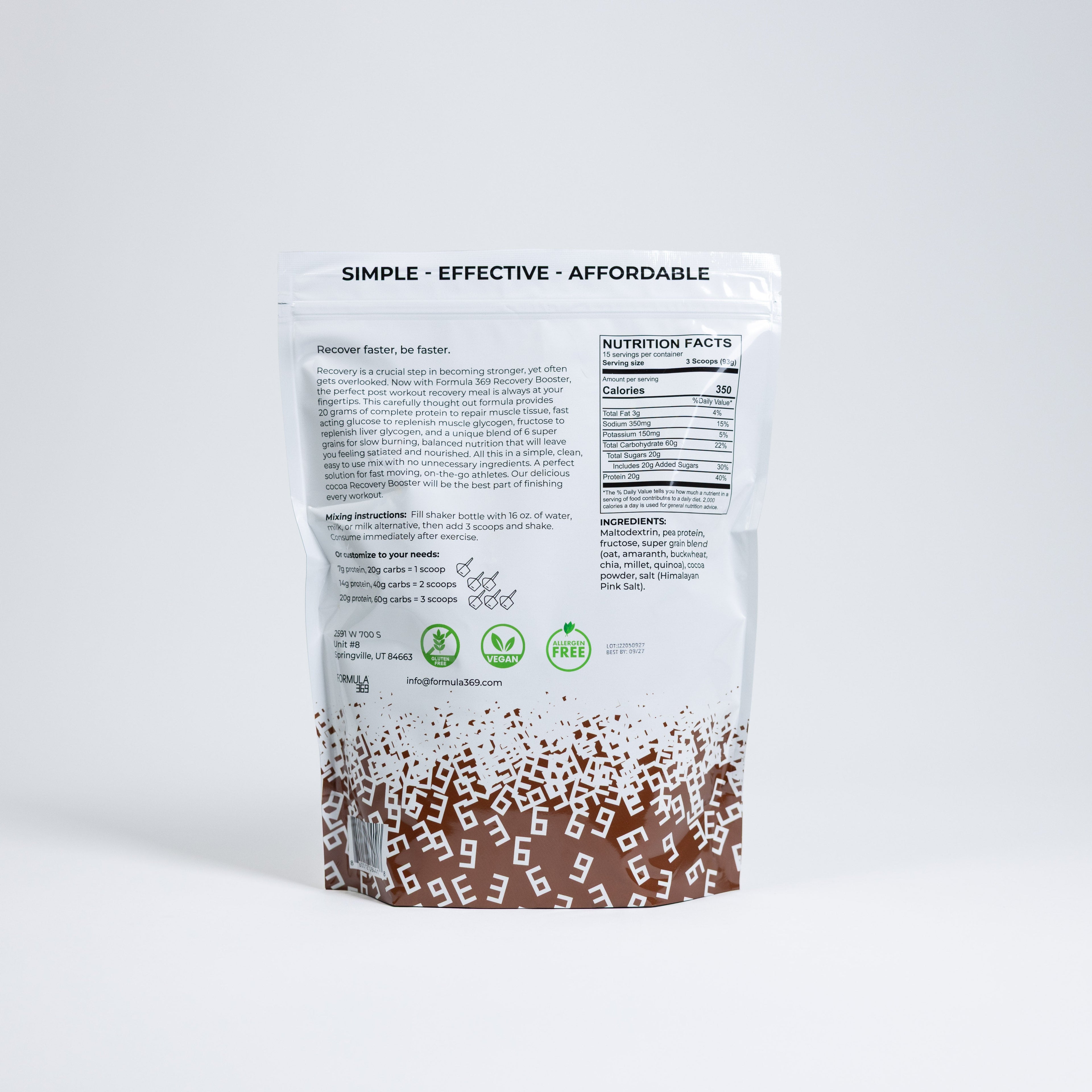 Formula 369 Recovery Booster - Vegan 3:1 carb to protein drink mix - Powder drink mix image