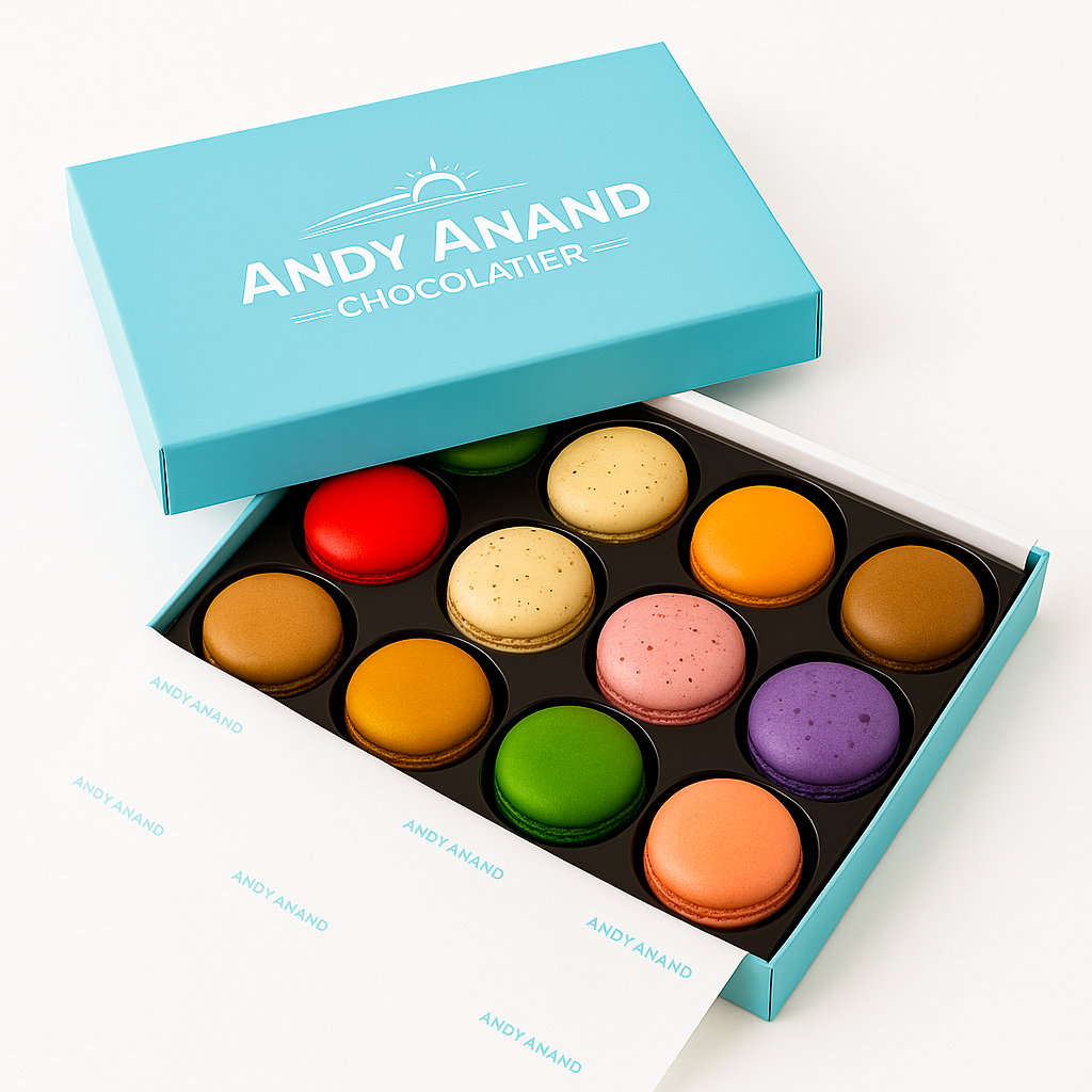 Andy Anand French Macarons (12 Pcs) Made Fresh Daily, Gluten Free, Gift Boxed Delicious, Succulent, Divine, Elevate Your Maca