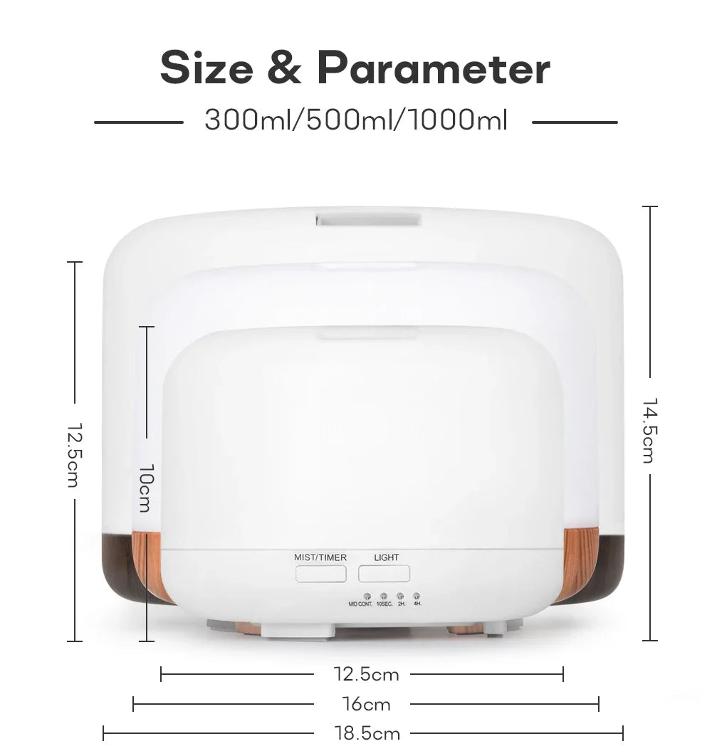 Air Humidifier Essential Oil Diffuser 300ML 500ML 1000ML With Lights Remote Control Ultrasound Electric Aromatherapy Diffuser