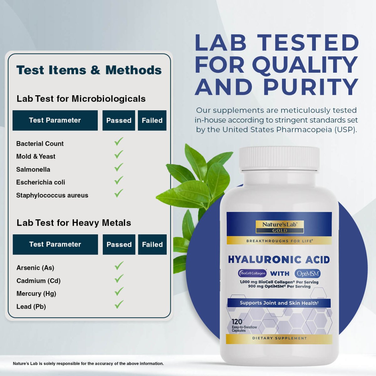Nature's Lab Hyaluronic Acid with BioCell Collagen® & OptiMSM® - 120 Capsules - Vitamins & Supplements image