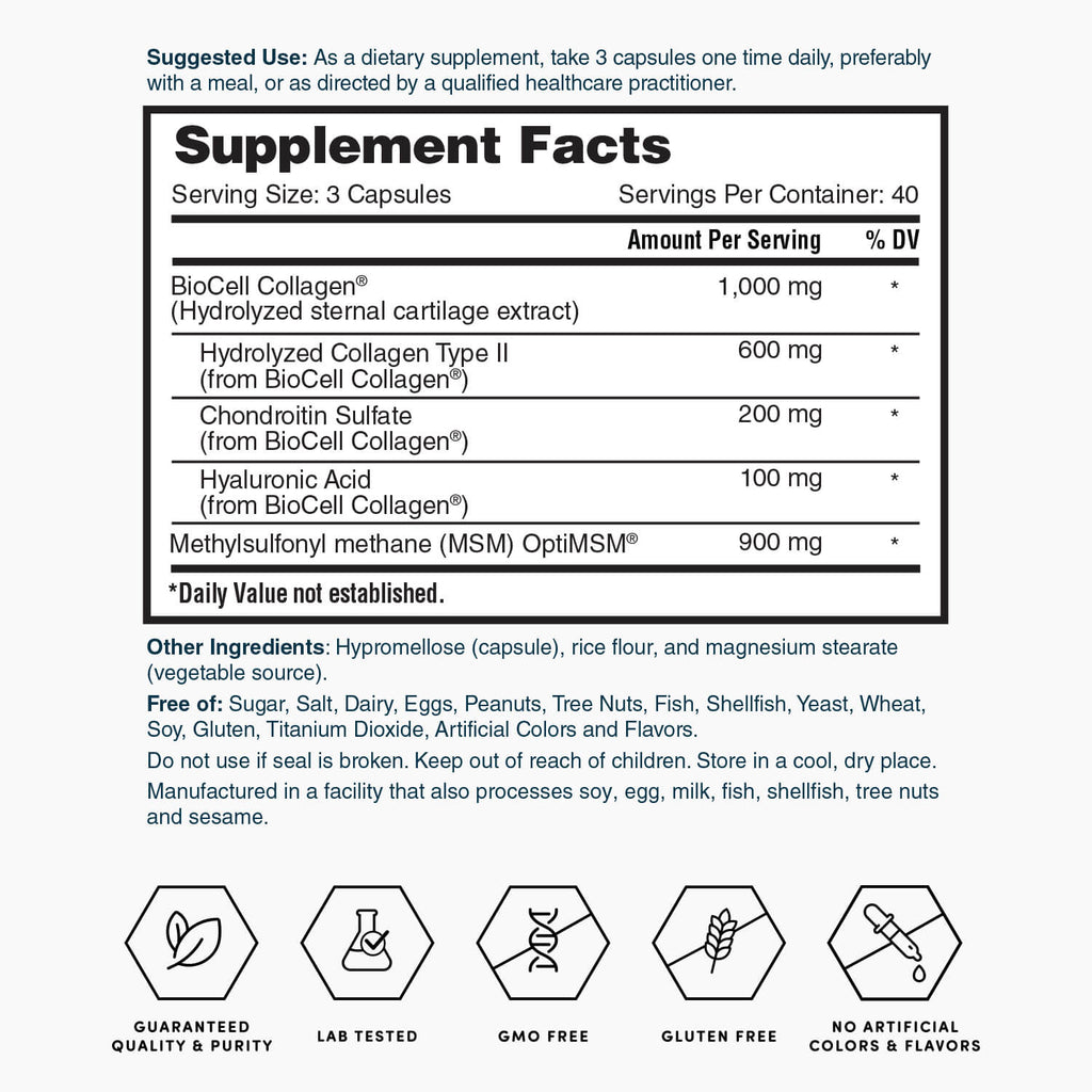 Nature's Lab Hyaluronic Acid with BioCell Collagen® & OptiMSM® - 120 Capsules - Vitamins & Supplements image