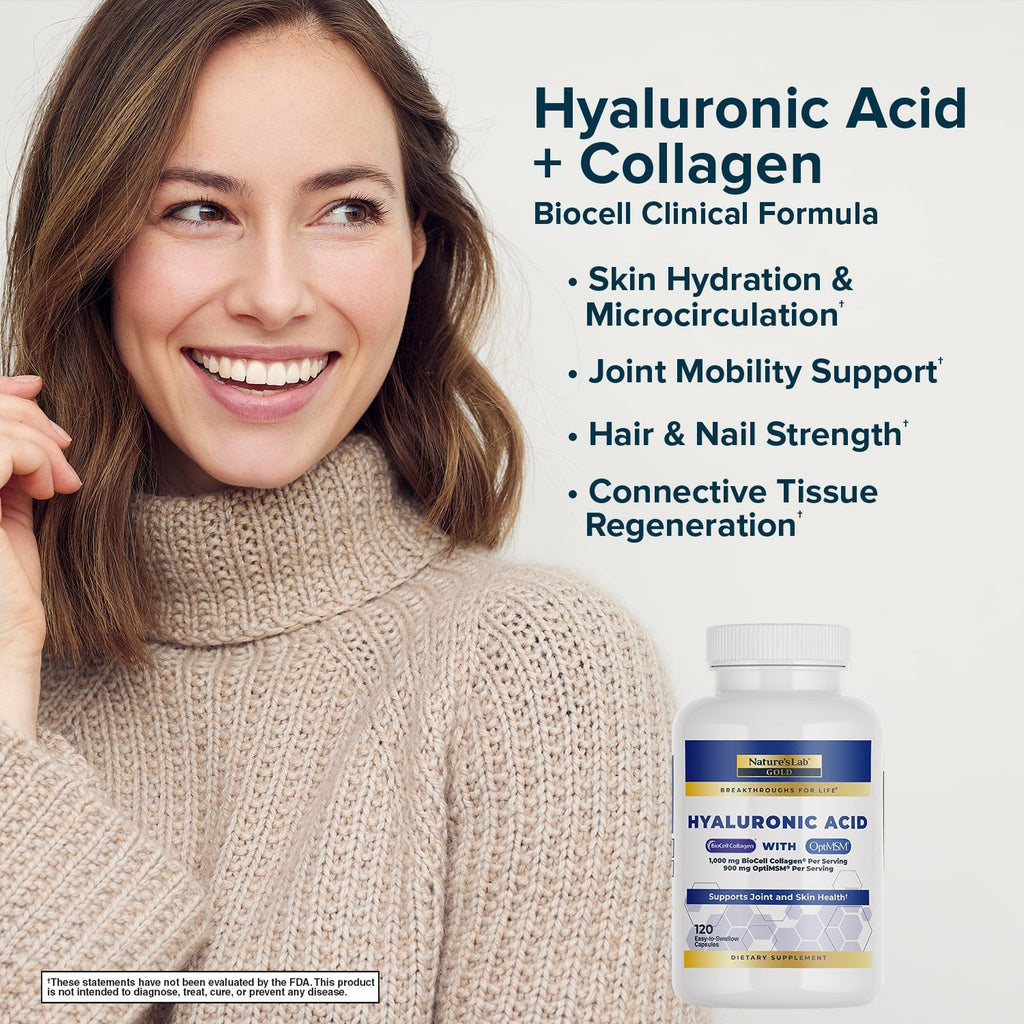 Nature's Lab Hyaluronic Acid with BioCell Collagen® & OptiMSM® - 120 Capsules - Vitamins & Supplements image