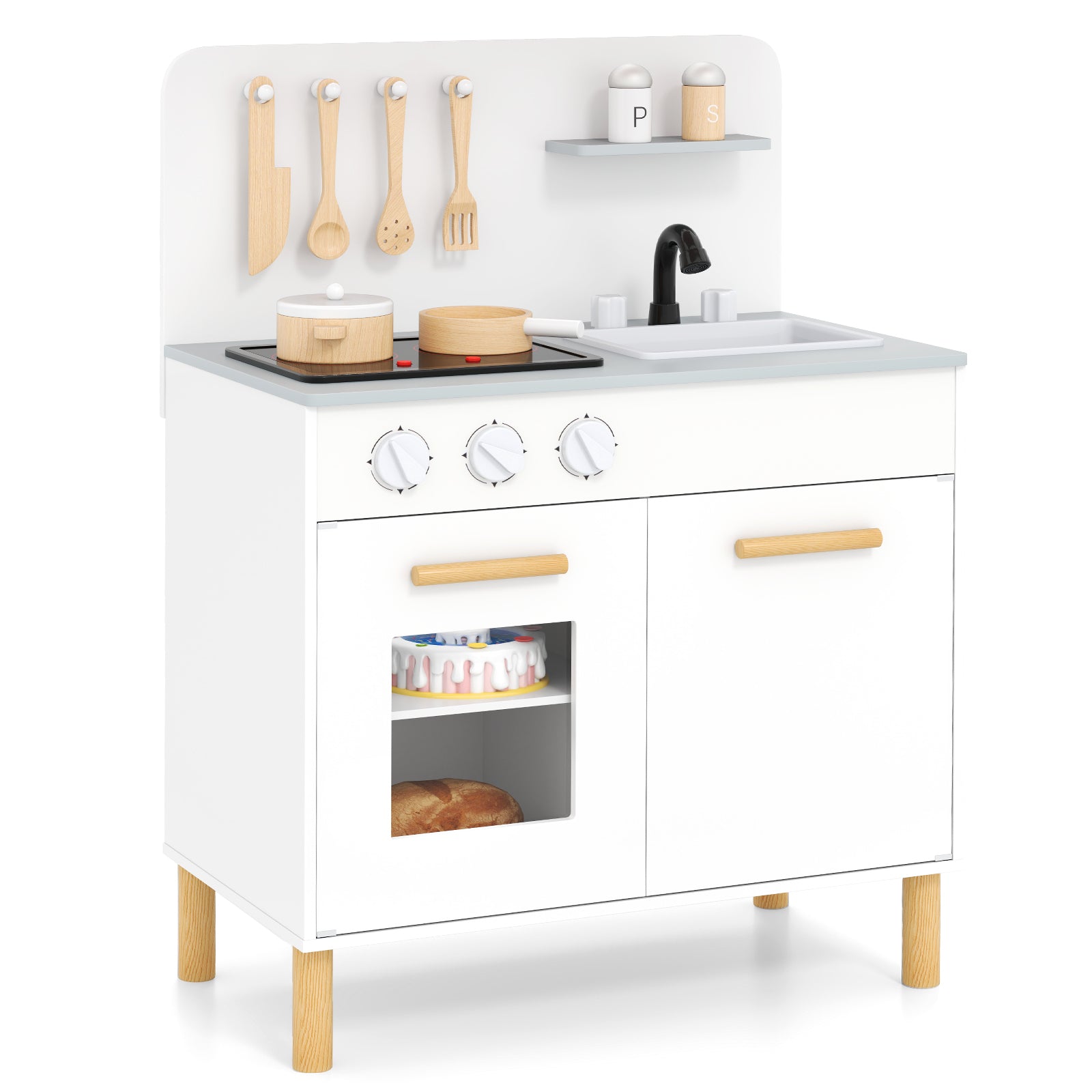 Kids Kitchen Playset with Cooking Accessories and Storage-White