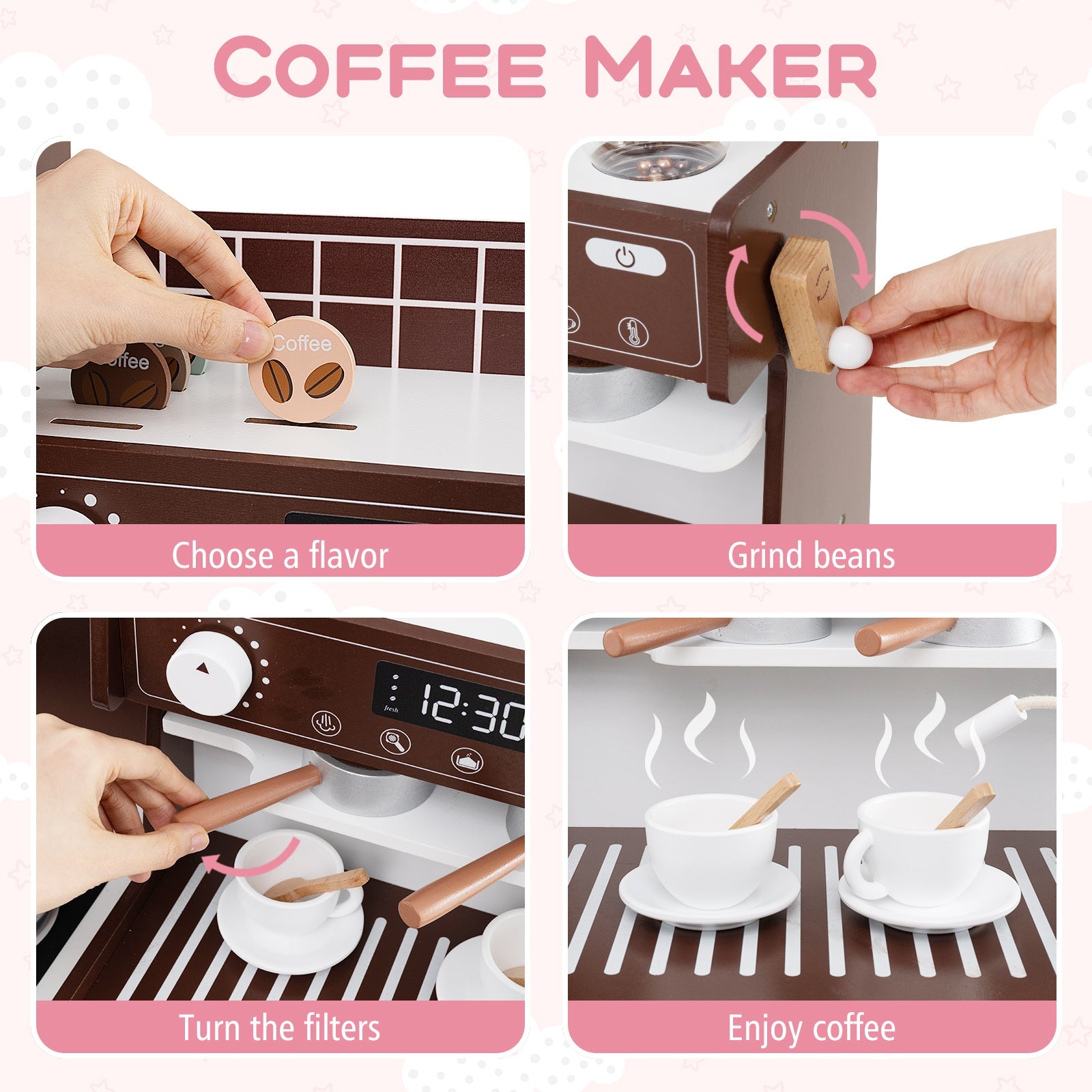 Kids Kitchen Set Wooden with Coffee Makers and Accessories-Coffee