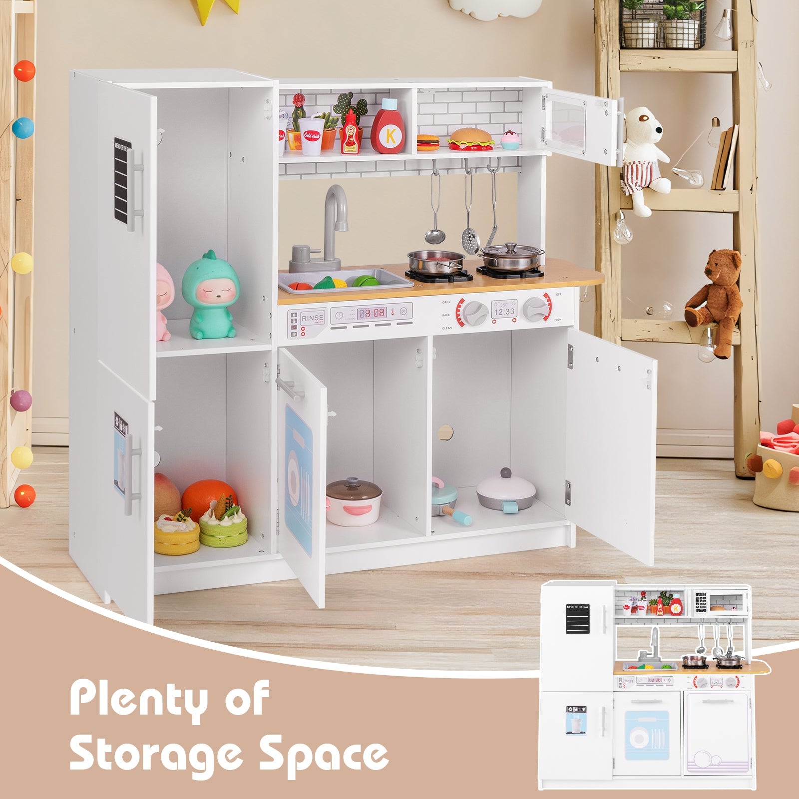 Toddler Pretend Play Kitchen Toy with Stove for 3+ Boys and Girls-White