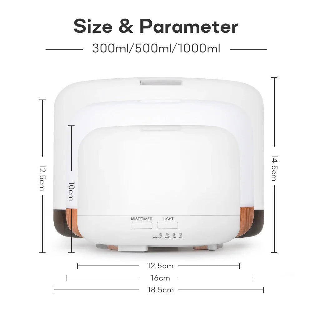 Air Humidifier Essential Oil Diffuser 300ML 500ML 1000ML With Lights Remote Control Ultrasound Electric Aromatherapy Diffuser