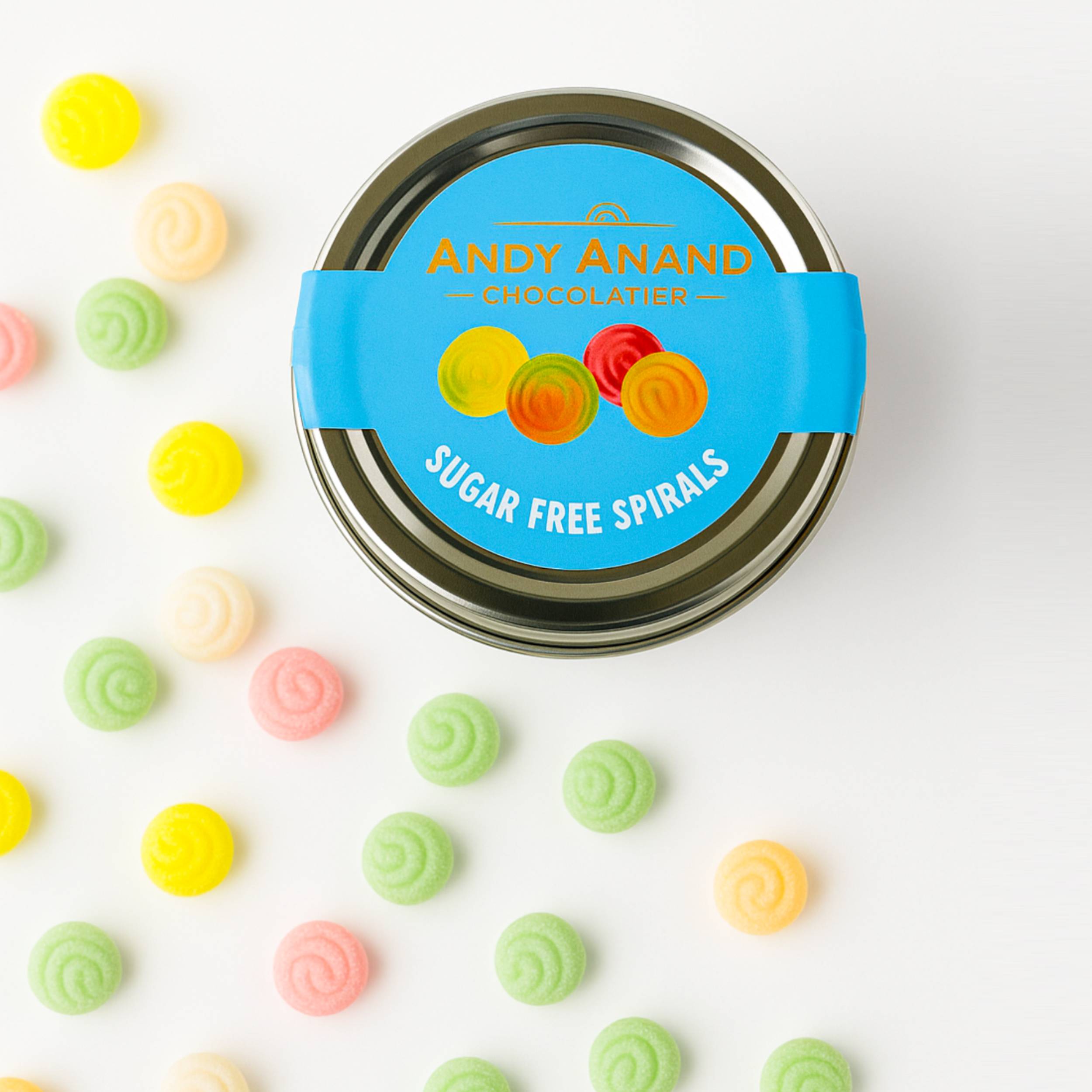 Andy Anand 220 Pc Sugar Free Spiral Candy - Hard Candy Spirals, Sweetened With Stevia. The Assortment Contains Five Flavors, Made in Spain, Stevia Candy - A Delicious and Healthy Treat 7 Oz