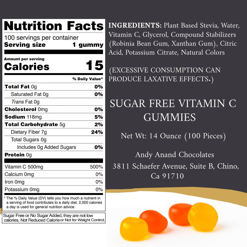 Andy Anand Sugar Free Vitamin C Gummies 500mg – 50 Ct, Immune & Antioxidant Support, Strawberry Mango Peach, 50  Day Supply