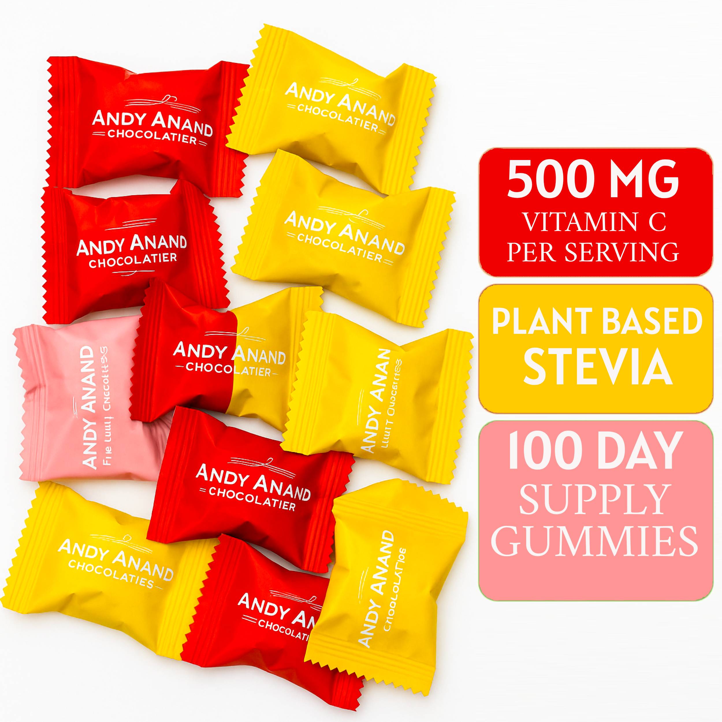 Andy Anand Sugar Free Vitamin C Gummies 500mg – 50 Ct, Immune & Antioxidant Support, Strawberry Mango Peach, 50  Day Supply