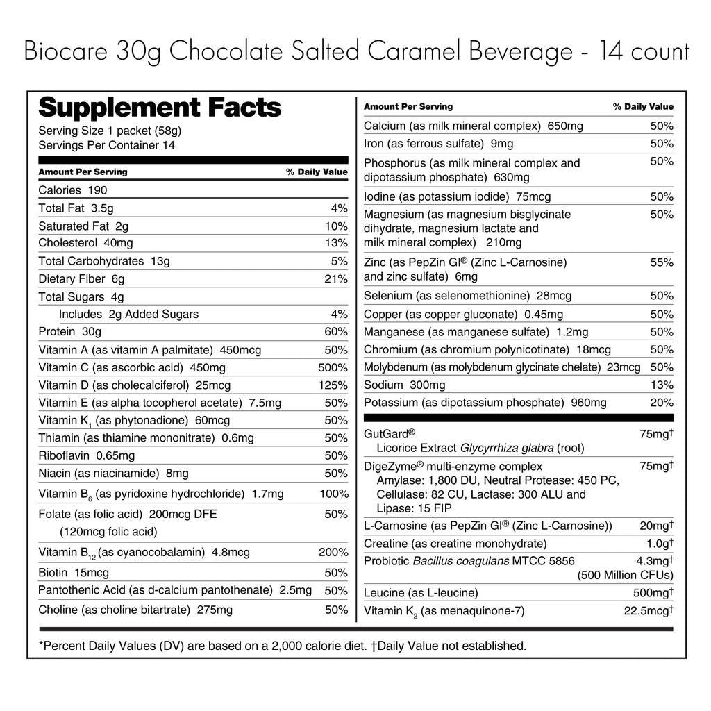 30G Protein Chocolate Salted Caramel Biocare Dietary Beverage (14-Count) - product image
