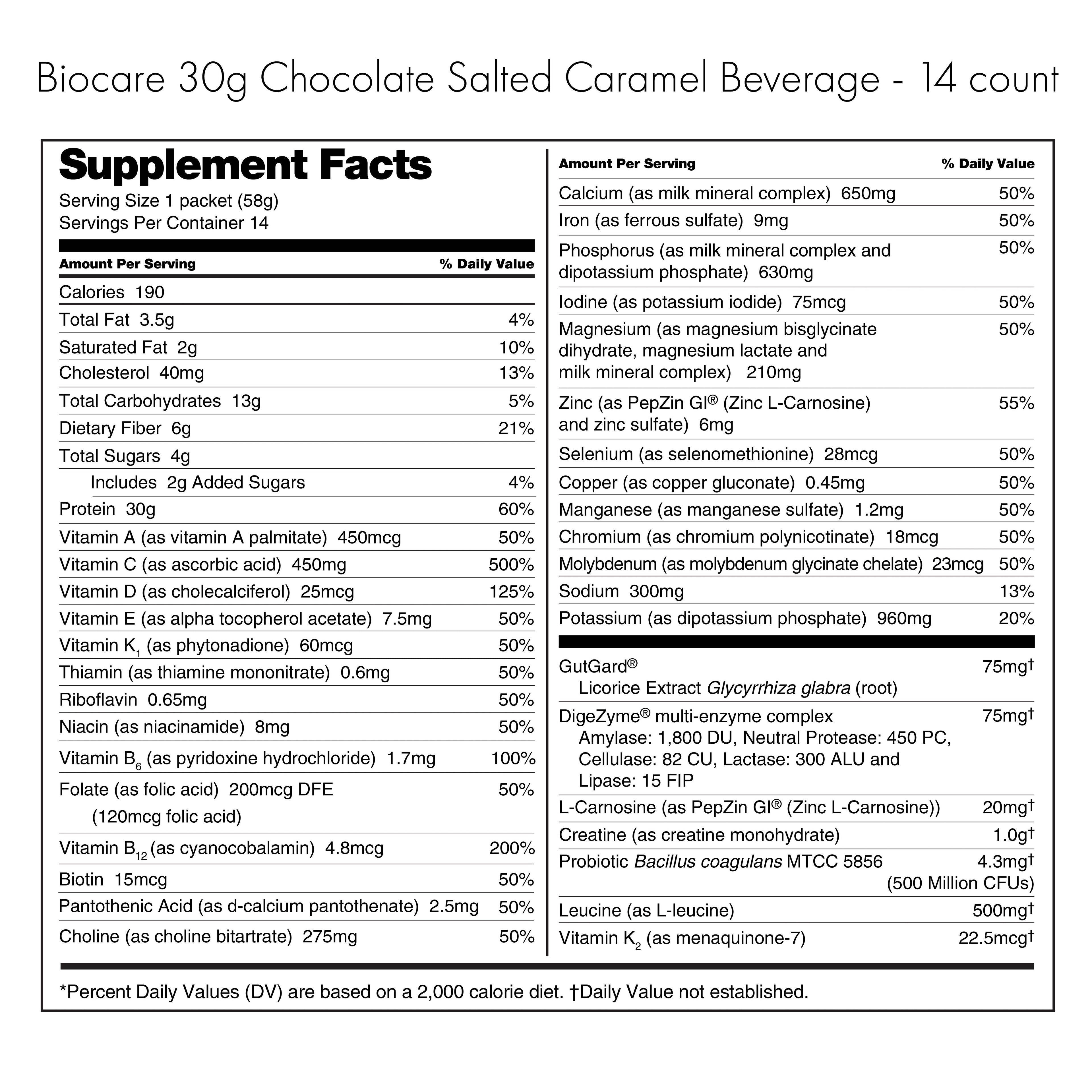 30G Protein Chocolate Salted Caramel Biocare Dietary Beverage (14-Count) - product image