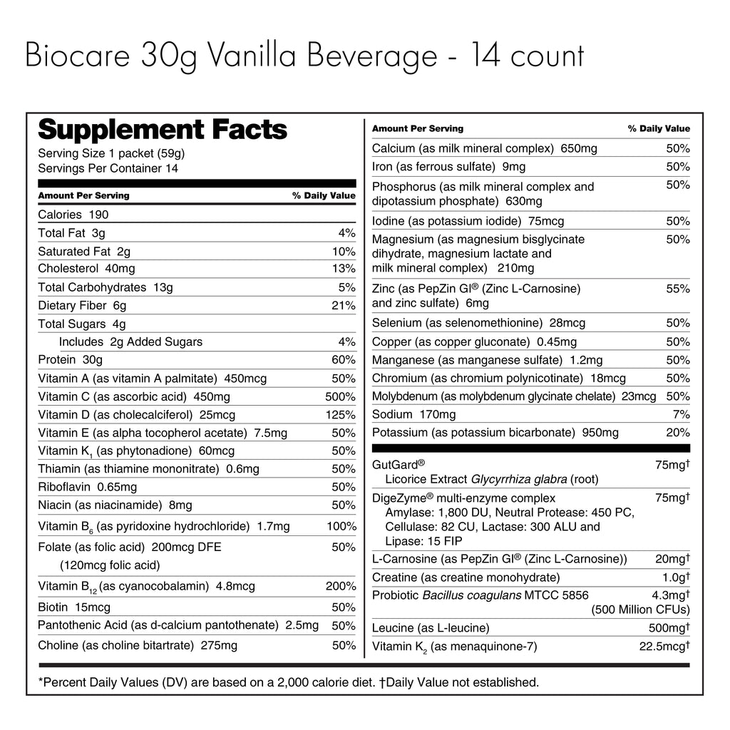 30G Protein Vanilla Biocare Dietary Beverage (14-Count) - product image
