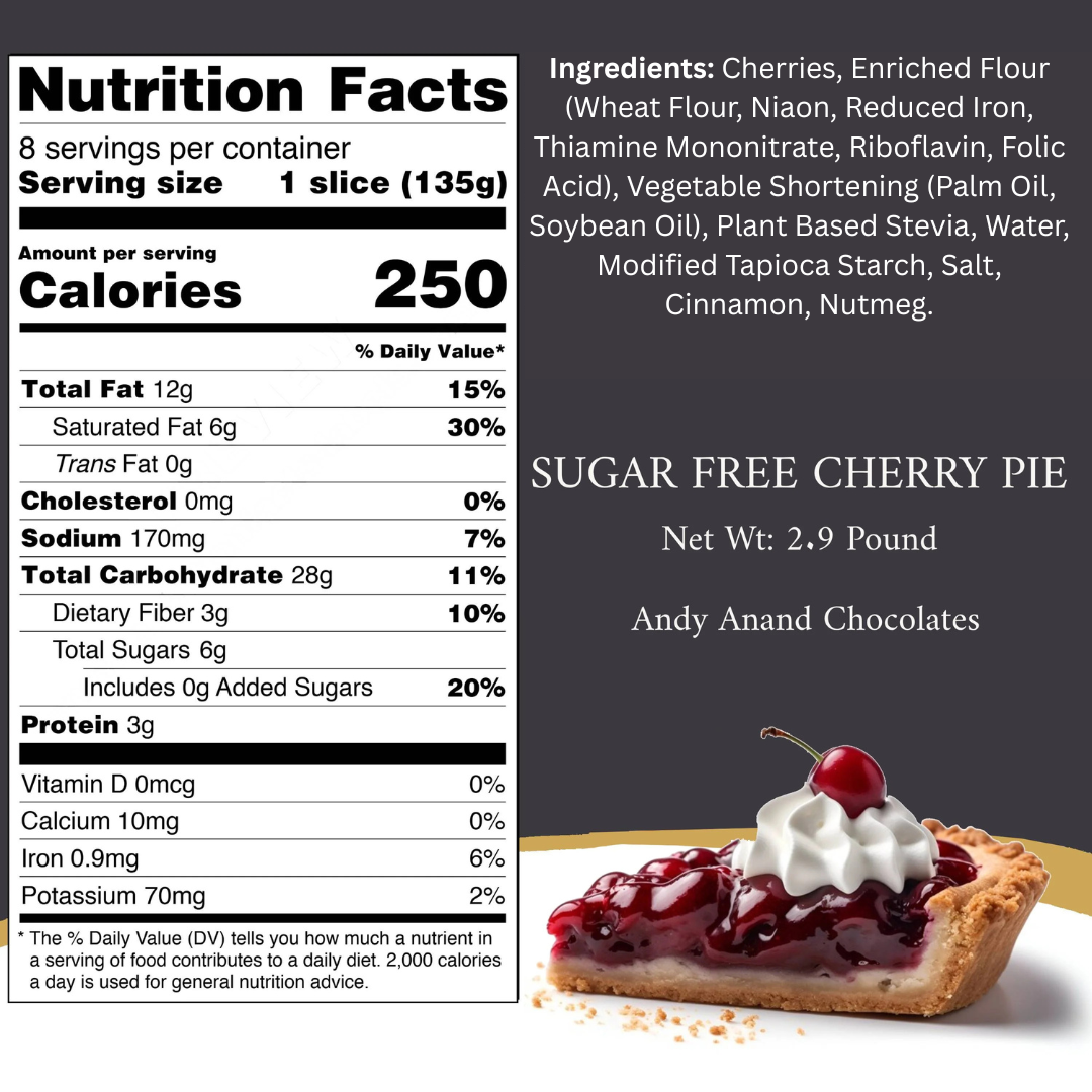 Andy Anand Sugar Free Cherry Pie - Enjoy the amazing taste of a classic Cherry Pie without the sugar! (2.9 lbs)