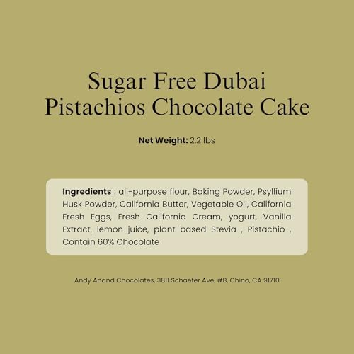 Andy Anand Sugar Free Dubai Chocolate Cake – Pistachio Delight, Keto & Diabetic Friendly, Rich & Decadent, 2.2 lb Gourmet Dessert